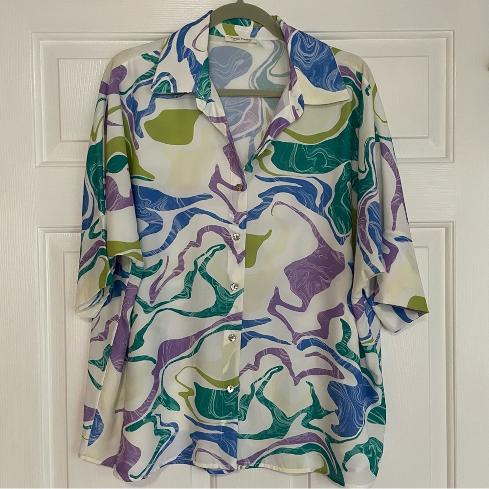 Carole Christian Colorful Abstract Oversized Women's Button Down Top